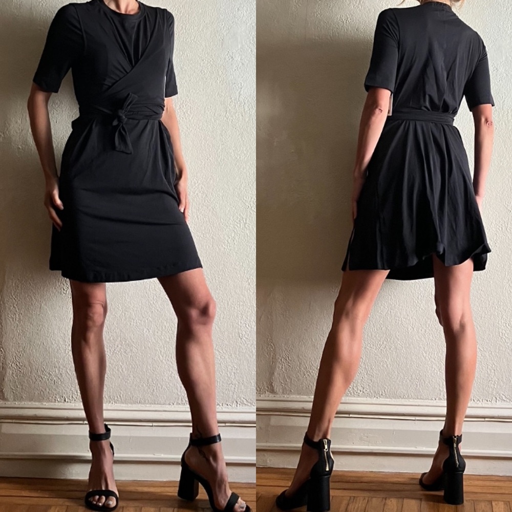 Lululemon Black Cotton Wrap-Front T-Shirt Dress size 6